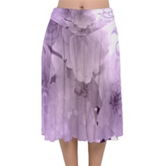 Wonderful Flowers In Soft Violet Colors Velvet Flared Midi Skirt