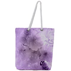 Wonderful Flowers In Soft Violet Colors Full Print Rope Handle Tote (Large)