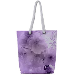 Wonderful Flowers In Soft Violet Colors Full Print Rope Handle Tote (Small)