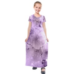 Wonderful Flowers In Soft Violet Colors Kids  Short Sleeve Maxi Dress