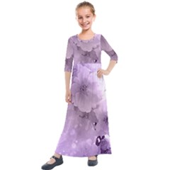 Wonderful Flowers In Soft Violet Colors Kids  Quarter Sleeve Maxi Dress