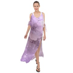 Wonderful Flowers In Soft Violet Colors Maxi Chiffon Cover Up Dress