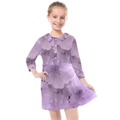 Wonderful Flowers In Soft Violet Colors Kids  Quarter Sleeve Shirt Dress