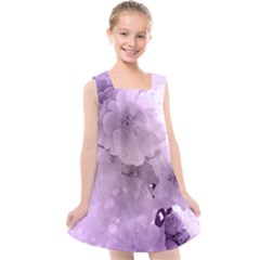 Wonderful Flowers In Soft Violet Colors Kids  Cross Back Dress