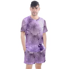 Wonderful Flowers In Soft Violet Colors Men s Mesh Tee and Shorts Set