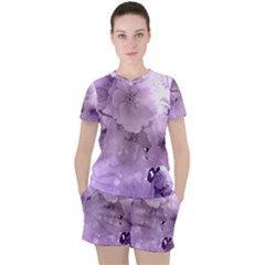 Wonderful Flowers In Soft Violet Colors Women s Tee and Shorts Set