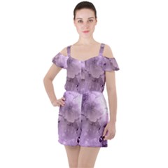 Wonderful Flowers In Soft Violet Colors Ruffle Cut Out Chiffon Playsuit