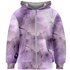 Wonderful Flowers In Soft Violet Colors Kids Zipper Hoodie Without Drawstring by FantasyWorld7