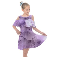 Wonderful Flowers In Soft Violet Colors Kids  Shoulder Cutout Chiffon Dress