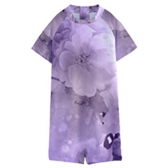 Wonderful Flowers In Soft Violet Colors Kids  Boyleg Half Suit Swimwear