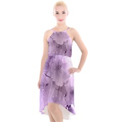 Wonderful Flowers In Soft Violet Colors High-Low Halter Chiffon Dress 