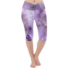 Wonderful Flowers In Soft Violet Colors Lightweight Velour Cropped Yoga Leggings
