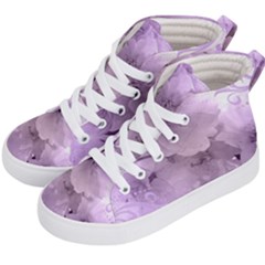 Wonderful Flowers In Soft Violet Colors Kid s Hi-Top Skate Sneakers