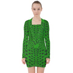 Forest Flowers In The Green Soft Ornate Nature V-neck Bodycon Long Sleeve Dress by pepitasart