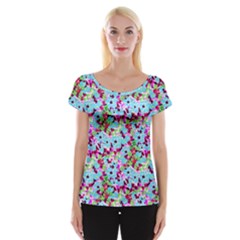 Power Blue Floral  Cap Sleeve Top by 1dsign