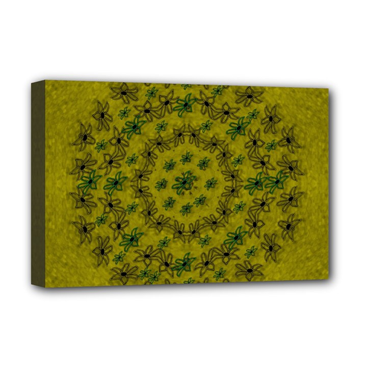 Flower Wreath In The Green Soft Yellow Nature Deluxe Canvas 18  x 12  (Stretched)