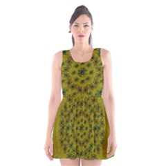 Flower Wreath In The Green Soft Yellow Nature Scoop Neck Skater Dress by pepitasart