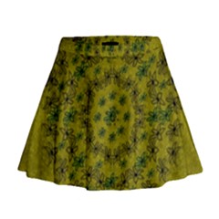 Flower Wreath In The Green Soft Yellow Nature Mini Flare Skirt by pepitasart