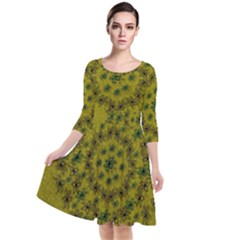 Flower Wreath In The Green Soft Yellow Nature Quarter Sleeve Waist Band Dress