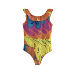 Peacock Feather Kids  Frill Swimsuit by lwdstudio