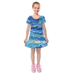 Sunlit Waters Kids  Short Sleeve Velvet Dress by lwdstudio