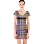 Playing With Plaid Kitten (Purple) Halloween Pattern Short Sleeve Bodycon Dress