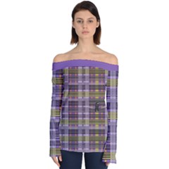 Playing With Plaid Kitten (purple) Halloween Pattern Off Shoulder Long Sleeve Top