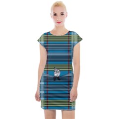 Playing With Plaid Kitten (blue) Pattern Cap Sleeve Bodycon Dress by emilyzragz