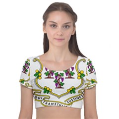 Coat of Arms of Connecticut Velvet Short Sleeve Crop Top 