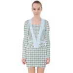 Amphibians Hopping Houndstooth Pattern V-neck Bodycon Long Sleeve Dress