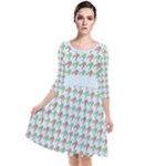 Amphibians Hopping Houndstooth Pattern Quarter Sleeve Waist Band Dress