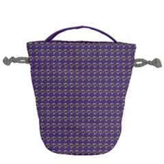 Luv Machine Robot Houndstooth Pattern Purple Drawstring Bucket Bag