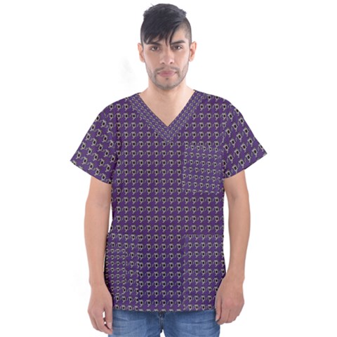 Luv Machine Robot Houndstooth Pattern (purple) Men s V-neck Scrub Top by emilyzragz