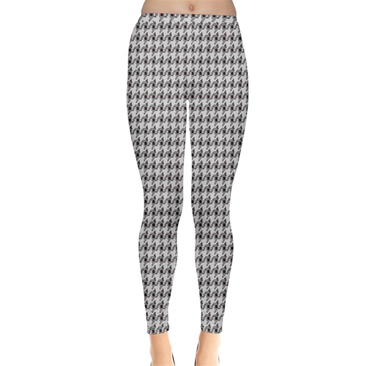 Luv Machine Robot Houndstooth Pattern (Grey) Inside Out Leggings