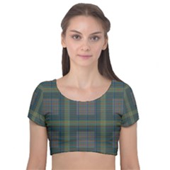 Plaid Pencil Crayon Pattern Velvet Short Sleeve Crop Top  by emilyzragz