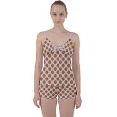 Waffle Polka Dot Pattern Tie Front Two Piece Tankini by emilyzragz