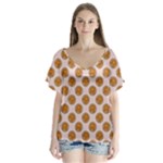 Waffle Polka Dot Pattern V-Neck Flutter Sleeve Top