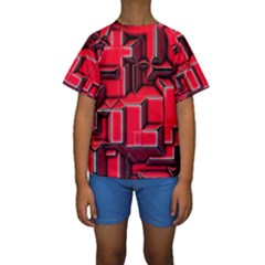 Background With Red Texture Blocks Kids  Short Sleeve Swimwear