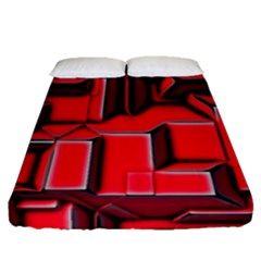 Background With Red Texture Blocks Fitted Sheet (Queen Size)