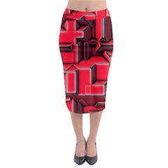 Background With Red Texture Blocks Midi Pencil Skirt