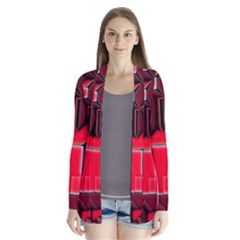 Background With Red Texture Blocks Drape Collar Cardigan