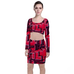 Background With Red Texture Blocks Top and Skirt Sets