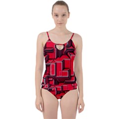 Background With Red Texture Blocks Cut Out Top Tankini Set