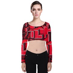 Background With Red Texture Blocks Velvet Long Sleeve Crop Top