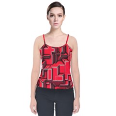 Background With Red Texture Blocks Velvet Spaghetti Strap Top