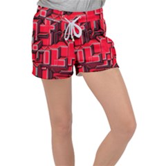 Background With Red Texture Blocks Women s Velour Lounge Shorts