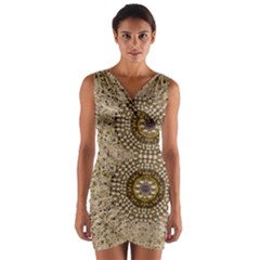 Moon Shine Over The Wood In The Night Of Glimmering Pearl Stars Wrap Front Bodycon Dress by pepitasart