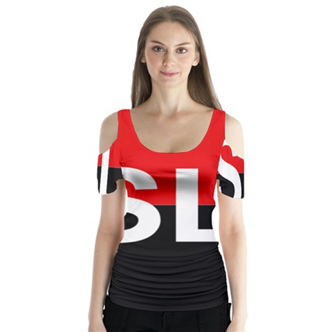 Flag Of Sandinista National Liberation Front Butterfly Sleeve Cutout Tee  by abbeyz71