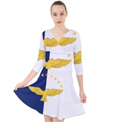 Flag Of Azores Quarter Sleeve Front Wrap Dress