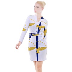 Flag Of Azores Button Long Sleeve Dress